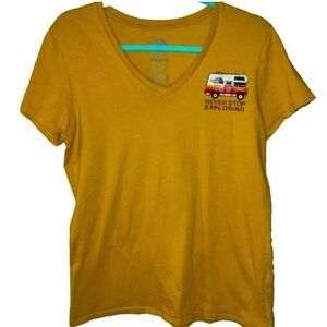 The North Face Mustard Yellow Never Stop Exploring RV  V-neck Tee Large